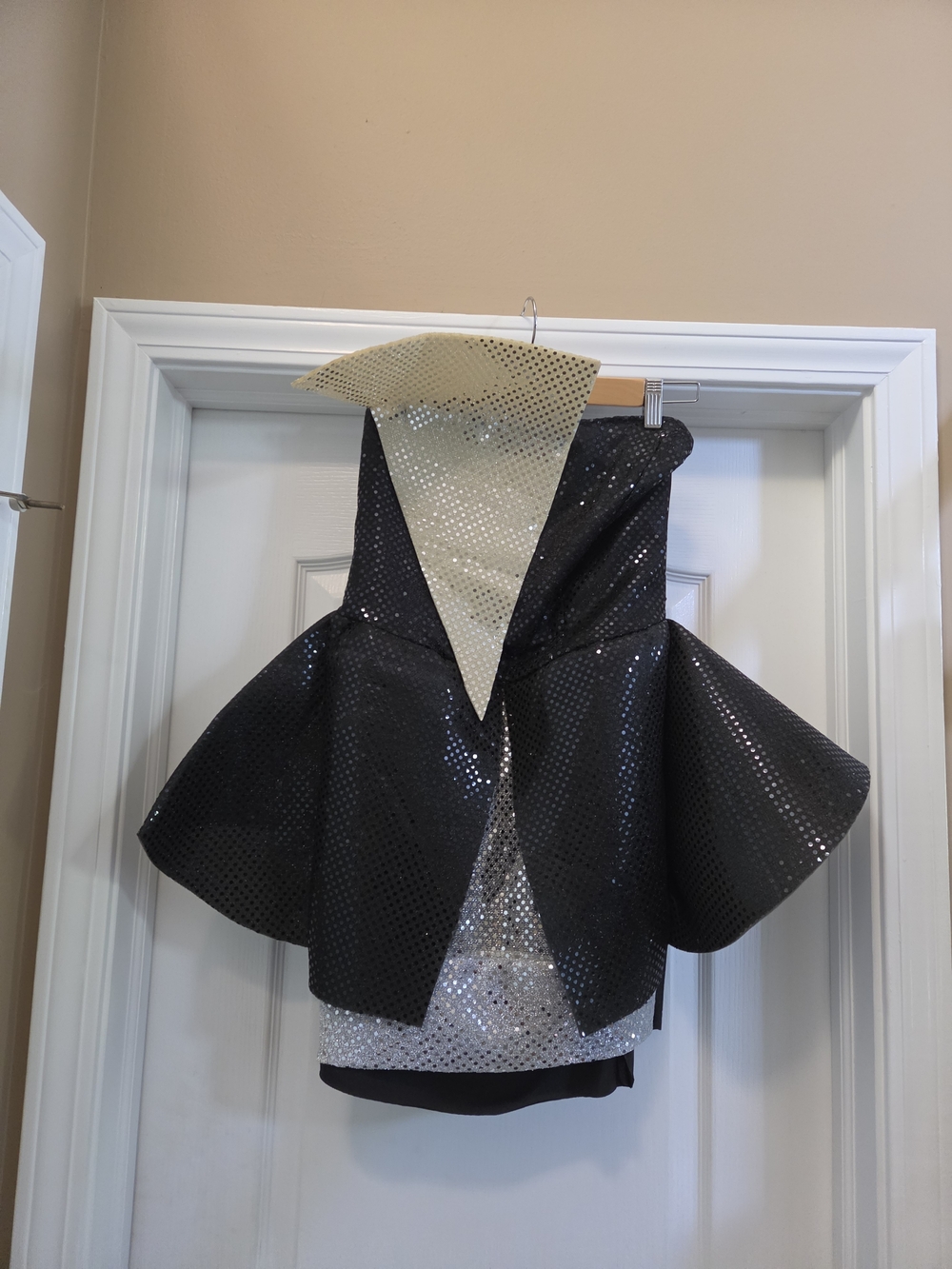 Black Sequin Peplum Cape with Silver Accent